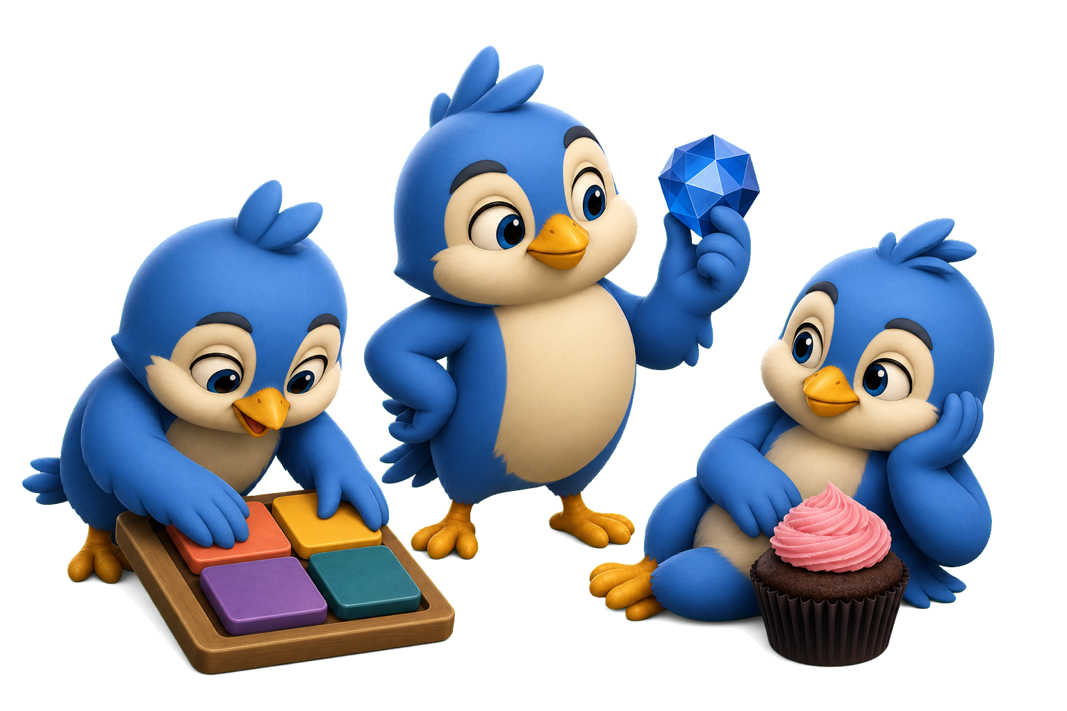 Three Infinite Emerge bluebirds enjoying casual puzzle games